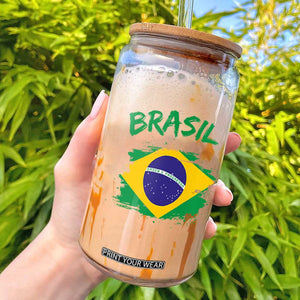Vintage Brasil Flag Glass Can Brazilian Heritage Pride
