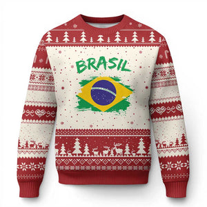 Vintage Brasil Flag Ugly Christmas Sweater Brazilian Heritage Pride