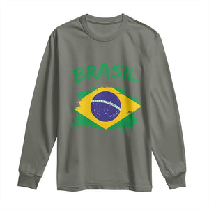 Vintage Brasil Flag Long Sleeve Shirt Brazilian Heritage Pride