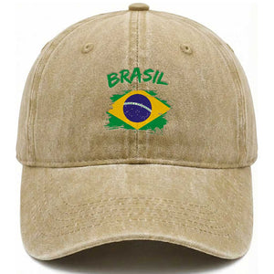Vintage Brasil Flag Washed Cotton Baseball Cap Brazilian Heritage Pride