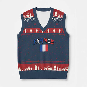 Vintage France Flag French Heritage Graphic V-Neck Knit Sweater Vest