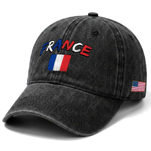 Vintage France Flag French Heritage Graphic Washed Cotton Baseball Cap
