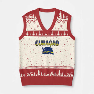 Vintage Curacao Flag V-Neck Knit Sweater Vest Dutch Caribbean Heritage Gift