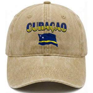 Vintage Curacao Flag Washed Cotton Baseball Cap Dutch Caribbean Heritage Gift
