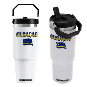 Vintage Curacao Flag Flip Straw Tumbler Dutch Caribbean Heritage Gift