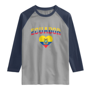 Vintage Ecuador Flag Heart Raglan Shirt Proud Ecuadorian Heritage Gift