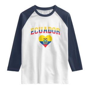 Vintage Ecuador Flag Heart Raglan Shirt Proud Ecuadorian Heritage Gift