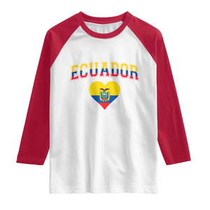 Vintage Ecuador Flag Heart Raglan Shirt Proud Ecuadorian Heritage Gift