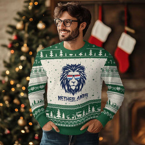 Cool Dutch Lion With Sunglasses Ugly Christmas Sweater Netherlands Pride Gift