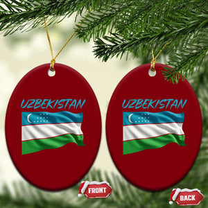 Vintage Uzbekistan Flag Ceramic Ornament Proud Uzbek Roots Gift