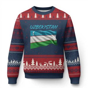 Vintage Uzbekistan Flag Ugly Christmas Sweater Proud Uzbek Roots Gift