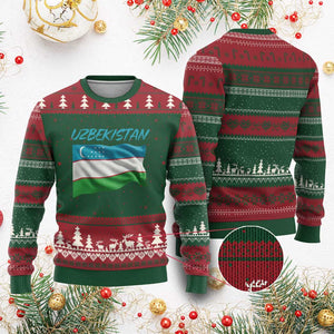 Vintage Uzbekistan Flag Ugly Christmas Sweater Proud Uzbek Roots Gift