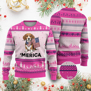 Patriotic Beagle Lover 4th Of July Dog Ugly Christmas Sweater Merica Pride TS12 Hot Pink Print Your Wear