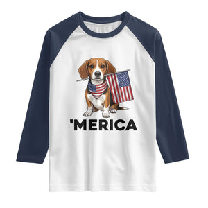 Patriotic Beagle Lover 4th Of July Dog Raglan Shirt Merica Pride TS12 White Navy Print Your Wear