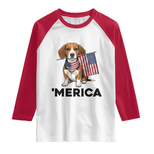 Patriotic Beagle Lover 4th Of July Dog Raglan Shirt Merica Pride TS12 White Red Print Your Wear