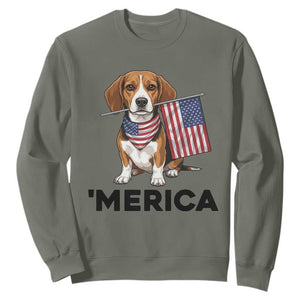 Patriotic Beagle Lover 4th Of July Dog Sweatshirt Merica Pride TS12 Military Green Print Your Wear