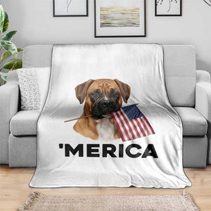 Merica Patriotic Boxer Mom Dad Gift Throw Blanket Merica 4th Of July