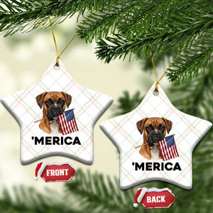 Merica Patriotic Boxer Mom Dad Gift Ceramic Ornament Merica 4th Of July