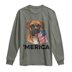 Merica Patriotic Boxer Mom Dad Gift Long Sleeve Shirt Merica 4th Of July TS12 Military Green Print Your Wear