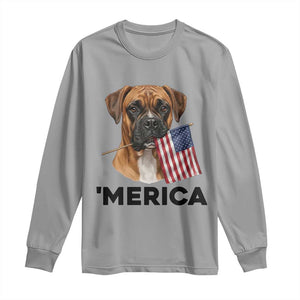 Merica Patriotic Boxer Mom Dad Gift Long Sleeve Shirt Merica 4th Of July TS12 Sport Gray Print Your Wear