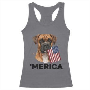 Merica Patriotic Boxer Mom Dad Gift Racerback Tank Top Merica 4th Of July