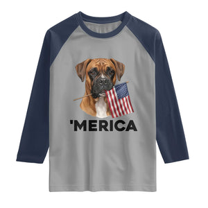 Merica Patriotic Boxer Mom Dad Gift Raglan Shirt Merica 4th Of July TS12 Sport Gray Navy Print Your Wear