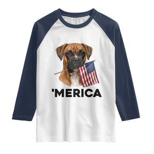 Merica Patriotic Boxer Mom Dad Gift Raglan Shirt Merica 4th Of July TS12 White Navy Print Your Wear