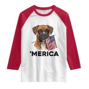 Merica Patriotic Boxer Mom Dad Gift Raglan Shirt Merica 4th Of July TS12 White Red Print Your Wear