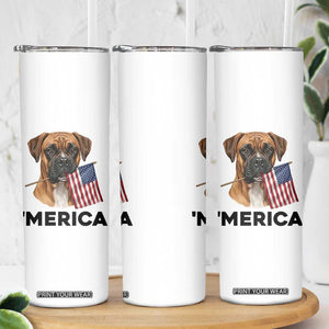 Merica Patriotic Boxer Mom Dad Gift Skinny Tumbler Merica 4th Of July