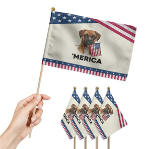 Merica Boxer Mom Dad Gift Patriotic Handheld Flag Merica 4th Of July