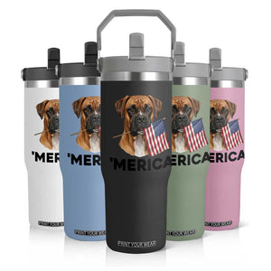 Merica Patriotic Boxer Mom Dad Gift Flip Straw Tumbler Merica 4th Of July