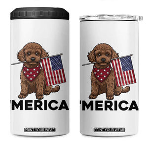 Patriotic Poodle Mom Dad Gift 4 in 1 Can Cooler Tumbler Merica 4th Of July