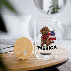 Patriotic Poodle Mom Dad Gift Glass Can Merica 4th Of July