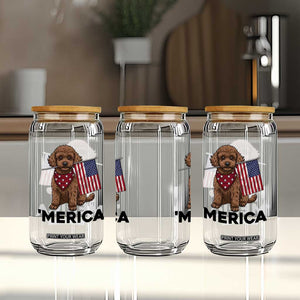 Patriotic Poodle Mom Dad Gift Glass Can Merica 4th Of July