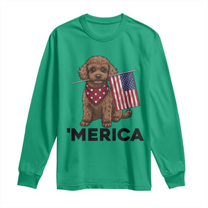 Patriotic Poodle Mom Dad Gift Long Sleeve Shirt Merica 4th Of July