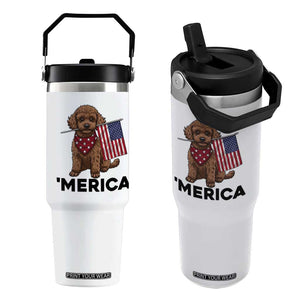 Patriotic Poodle Mom Dad Gift Flip Straw Tumbler Merica 4th Of July
