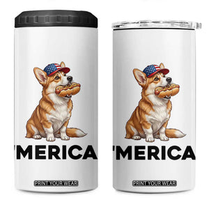 Funny Merica Corgi Lover 4th Of July 4 in 1 Can Cooler Tumbler Patriotic Dog Gift