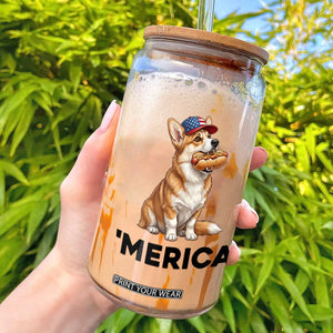 Funny Merica Corgi Lover 4th Of July Glass Can Patriotic Dog Gift
