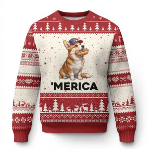 Funny Merica Corgi Lover 4th Of July Ugly Christmas Sweater Patriotic Dog Gift