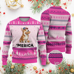 Funny Merica Corgi Lover 4th Of July Ugly Christmas Sweater Patriotic Dog Gift