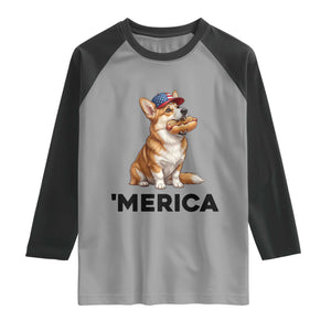 Funny Merica Corgi Lover 4th Of July Raglan Shirt Patriotic Dog Gift