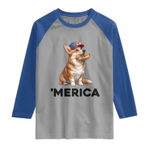 Funny Merica Corgi Lover 4th Of July Raglan Shirt Patriotic Dog Gift