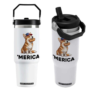 Funny Merica Corgi Lover 4th Of July Flip Straw Tumbler Patriotic Dog Gift