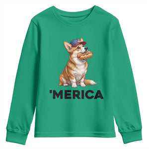 Funny Merica Corgi Lover 4th Of July Youth Sweatshirt Patriotic Dog Gift