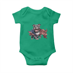 Patriotic Pitbull Dog USA Flag Baby Onesie 4th Of July Pride