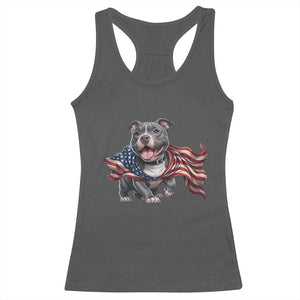 Patriotic Pitbull Dog USA Flag Racerback Tank Top 4th Of July Pride