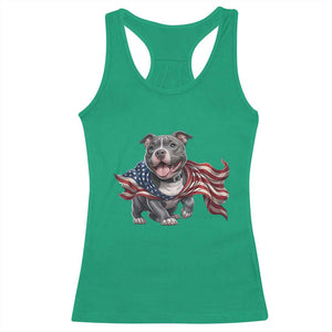 Patriotic Pitbull Dog USA Flag Racerback Tank Top 4th Of July Pride