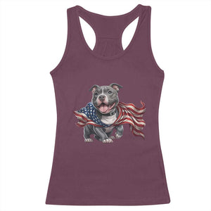 Patriotic Pitbull Dog USA Flag Racerback Tank Top 4th Of July Pride