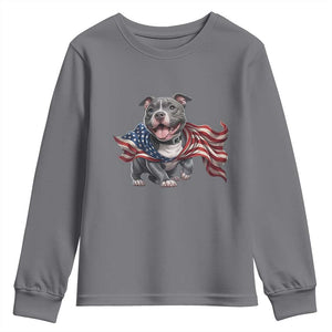 Patriotic Pitbull Dog USA Flag Youth Sweatshirt 4th Of July Pride