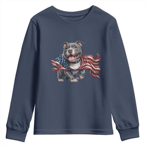 Patriotic Pitbull Dog USA Flag Youth Sweatshirt 4th Of July Pride